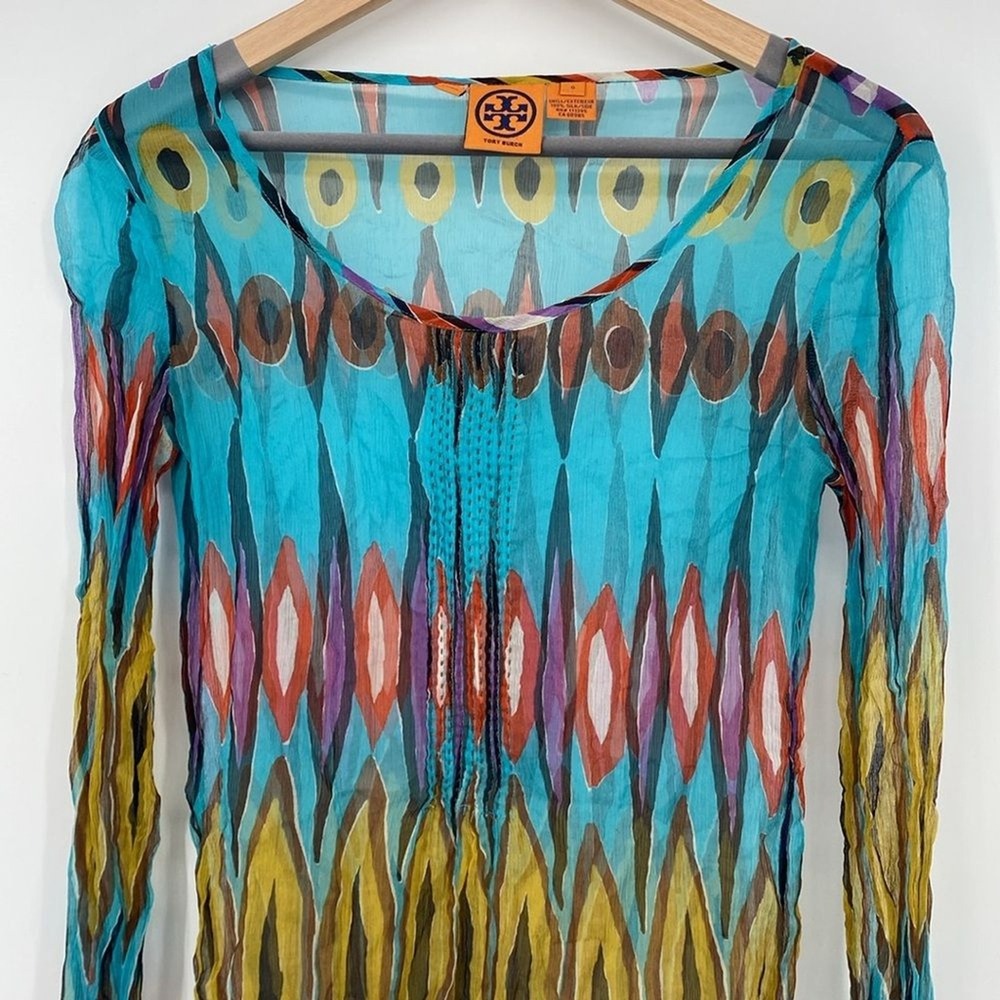 Tory Burch Silk Sheer Blouse Top Long Sleeves - Picture 2 of 13
